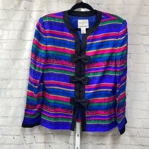 Adrianna Papell Safe Silk button bow front details Silk multi color 14 j…